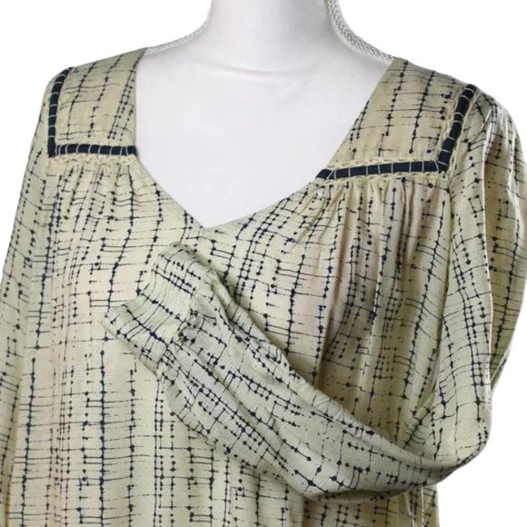 Anthropologie Tops - Anthropologie Pepin Confederate Blue & Cream Long Sleeve Boho Styling Top, Sz  M